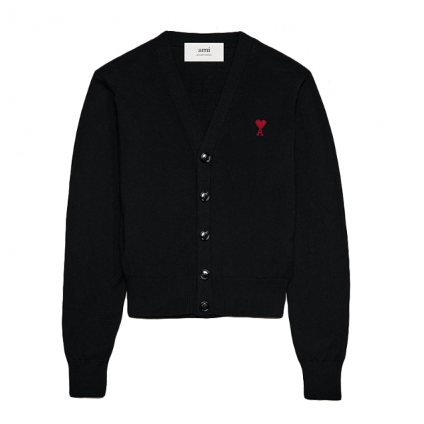 [아미] BFFKC111.KN0025 001 하트자수 브이넥 가디건 블랙 여성 자켓